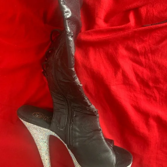 Pleaser Black thigh rhinestone 7inch platform boots - Picture 7 of 11